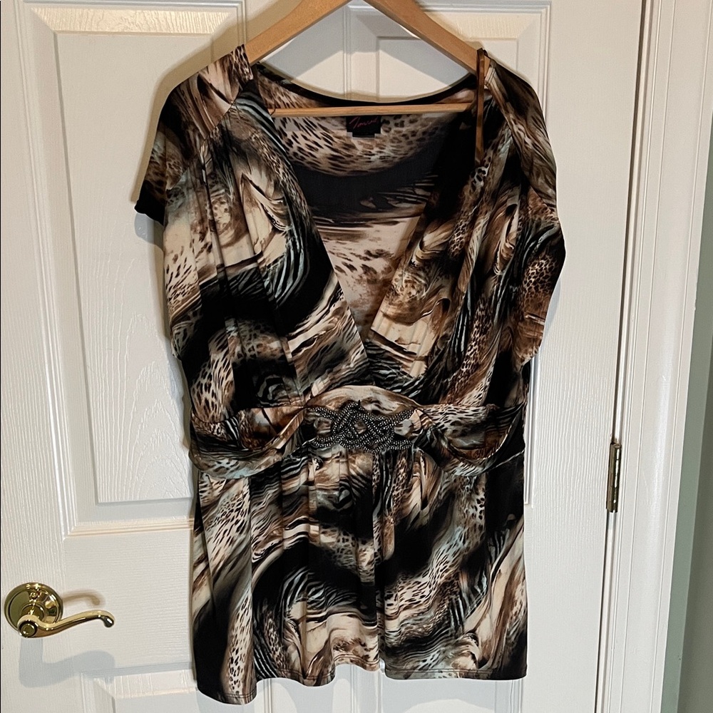 torrid Brown, Black & Cream Abstract Surplice Blouse